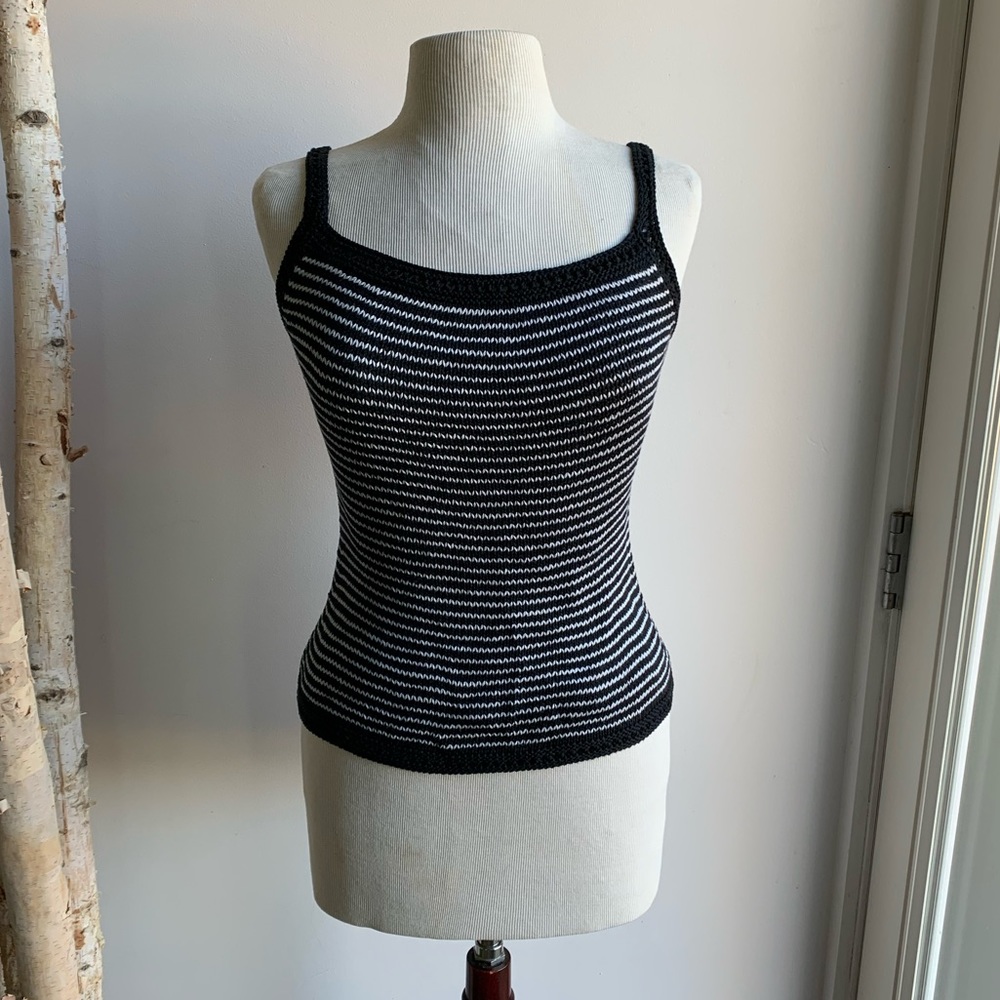 Silk Knit Crochet Tank Top Handmade by MACC Black + White Stripe
